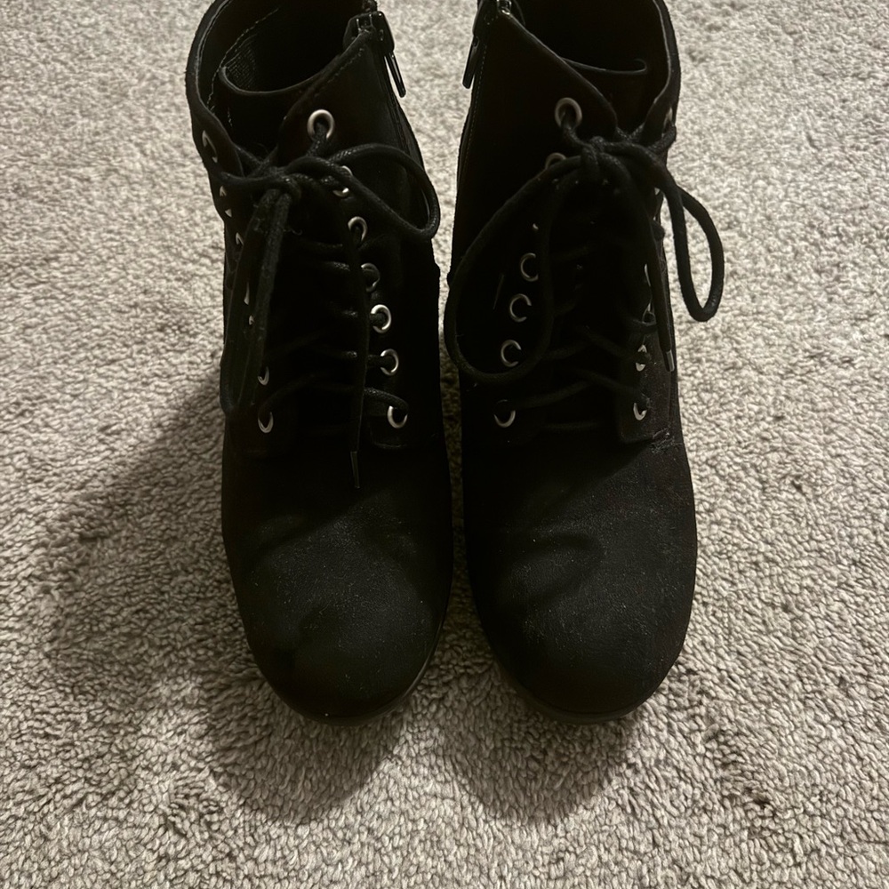 Soda Black Lace-Up Ankle Boots with Side Zipper